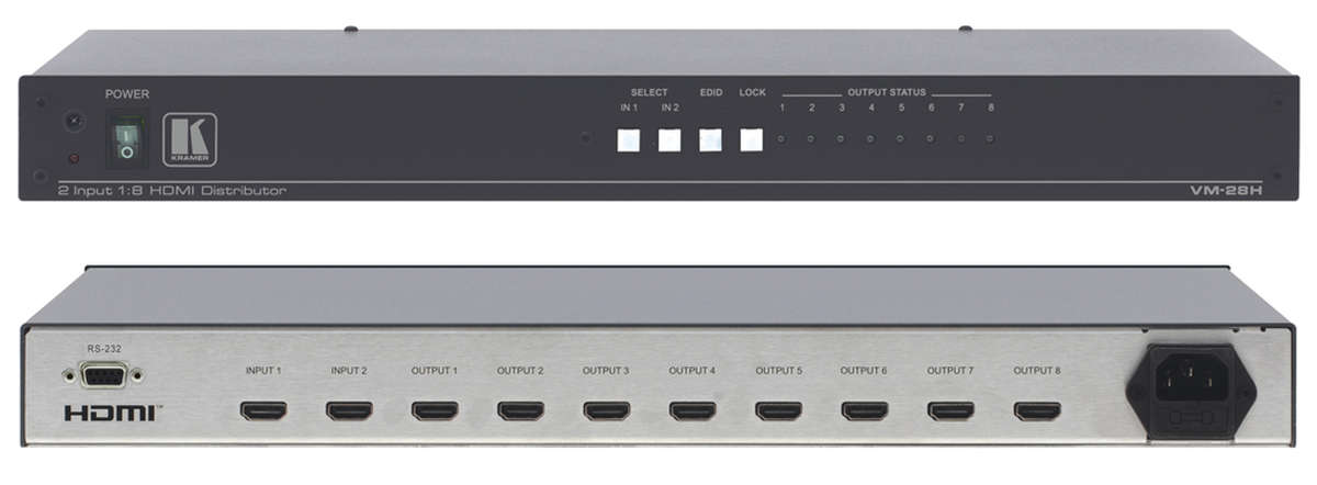 Kramer VM-28H-NV 2:1×8 HDMI 1.4 distribution amplifier product image. Click to enlarge.