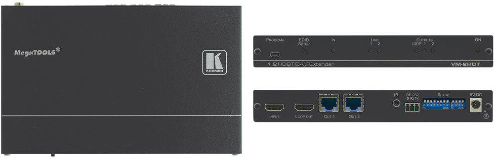 Kramer VM-2HDT 1:2+1 4K60 4:2:0 HDMI to Long-Reach HDBaseT Distribution Amplifier product image. Click to enlarge.
