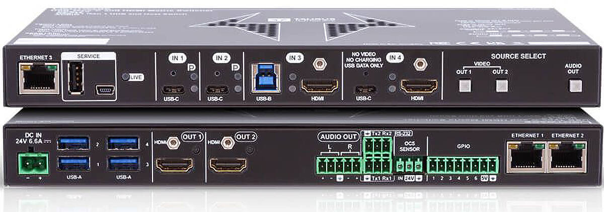 Lightware UCX-4x2-HC40 4×2 Taurus HDMI 2.0 and USB 3.1 Matrix Switcher with USB 3.1 Switch Hub product image. Click to enlarge.