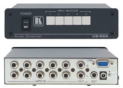 Multi-input to one output audio switchers including RCS and XLR connectors and digital audio. Components