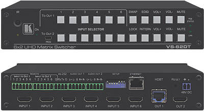 Switch from 2 or more HDMI video inputs to 1 (mirrored on some models) outputs. Components