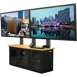 Heavy Duty Dual Monitor Display with Triple 19″ Media Cabinet