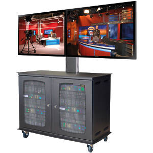Dual Monitor Display with Twin 19″ Media Cabinet Trolley