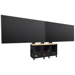 Dual Monitor Mount with Triple AV Cabinet Trolley 