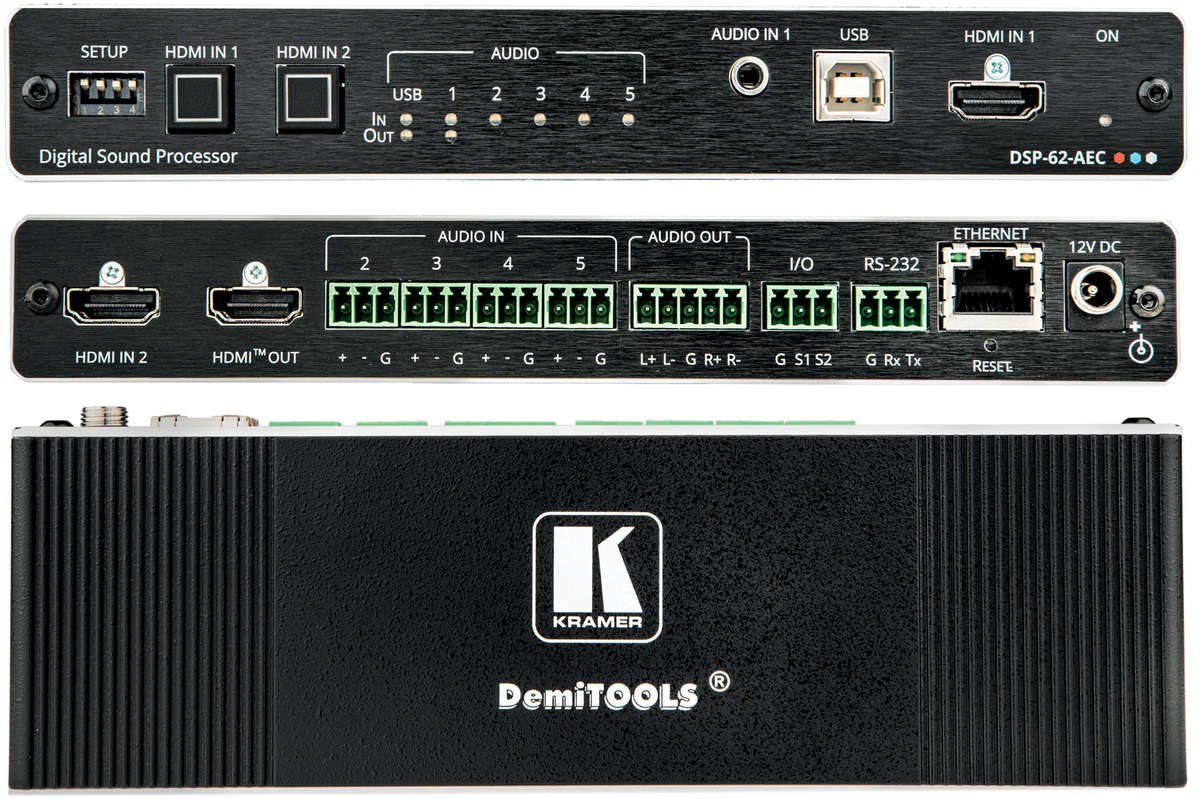Kramer DSP62AEC 6x2 PoE Audio Matrix with DSP and AEC