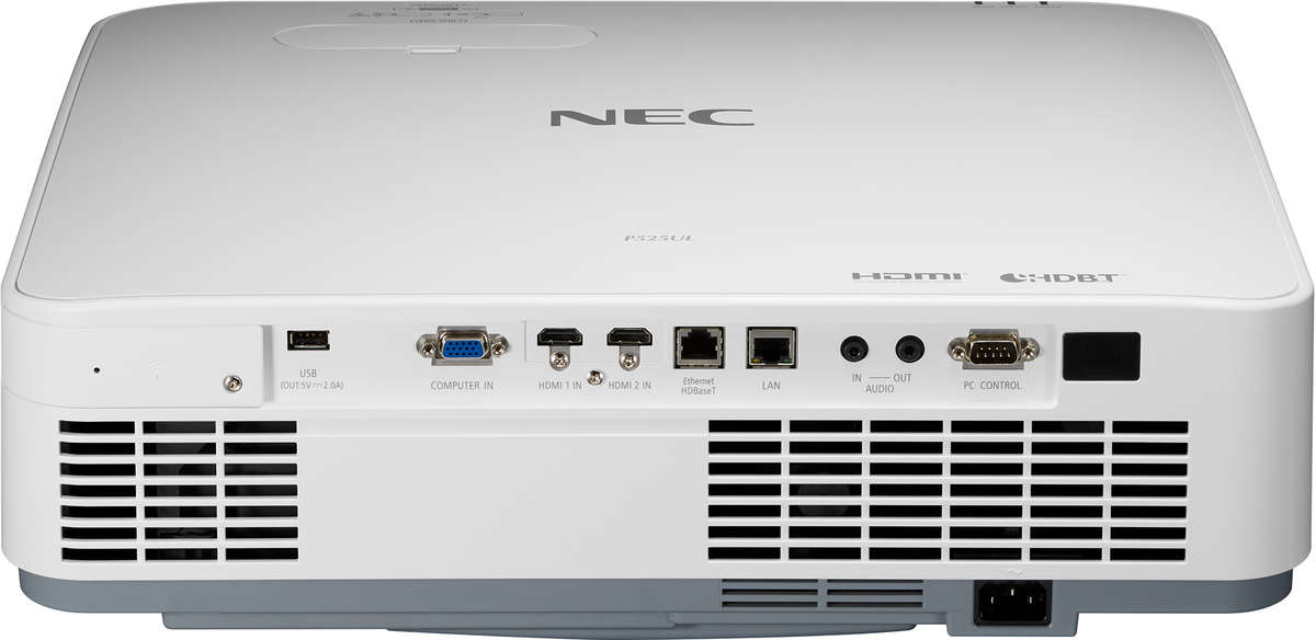 NEC P525UL projector throw chart and tables from Ivojo Multimedia Ltd.